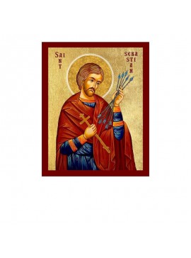 Εικόνα Ορθοδοξίας με περίγραμμα χρυσό σε ξύλο Φλαμουρίας  με  βάση Εικόνα Αγίου Σεβαστιανού της Ρώμης, Χειροποίητη Καθολική Εικόνα Αγίου Σεβαστιανού της Ρώμης, Κρεμαστή πλάκα Βυζαντινής Τέχνης, Χριστιανική Θρησκευτική Τέχνη Διάσταση 45x35 cm (17,7 x 13,8 