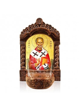 Εικόνα Ορθοδοξίας με περίγραμμα χρυσό σε ξύλο Φλαμουρίας  με  βάση Φωτιστικό Αγρυπνίας Αγίου Νικολάου, Επιτραπέζια εικόνα Αγίου Νικολάου, Χειροποίητο Κεραμικό Φωτιστικό με Γυάλινο Κύπελλο Διάσταση 50x40 cm (19,7 x 15,8 ίντσες)  INTRAEK-6543216724170