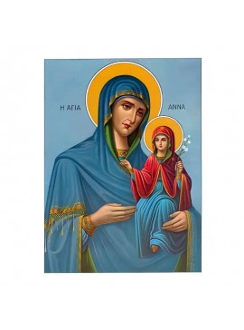 Σετ των 2 Εικόνα Ορθοδοξίας με περίγραμμα χρυσό σε ξύλο Φλαμουρίας  με  βάση Εικόνα Αγία Άννα με Παναγία Χειροποίητη Ελληνορθόδοξη , Κρεμαστή πλάκα βυζαντινής τέχνης, χριστιανική τέχνη Διάσταση 10x7 cm (3,9 x 2,8 ίντσες) INTRAEK-670678