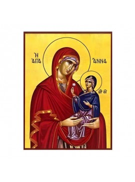 Σετ των 2 Εικόνα Ορθοδοξίας με περίγραμμα χρυσό σε ξύλο Φλαμουρίας  με  βάση Εικόνα Αγία Άννα με Παναγία Χειροποίητη Ελληνορθόδοξη , Κρεμαστή πλάκα βυζαντινής τέχνης, χριστιανική τέχνη Διάσταση 10x7 cm (3,9 x 2,8 ίντσες) INTRAEK-670677