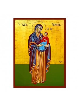 Σετ των 2 Εικόνα Ορθοδοξίας με περίγραμμα χρυσό σε ξύλο Φλαμουρίας  με  βάση Εικόνα Αγία Άννα με Παναγία Χειροποίητη Ελληνορθόδοξη , Κρεμαστή πλάκα βυζαντινής τέχνης, χριστιανική τέχνη Διάσταση 10x7 cm (3,9 x 2,8 ίντσες) INTRAEK-670681