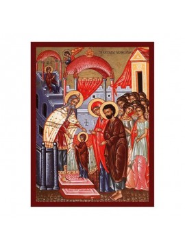 Εικόνα Ορθοδοξίας με περίγραμμα χρυσό σε ξύλο Φλαμουρίας  με  βάση Παναγία Τα Εισόδια της Εικόνας της Θεοτόκου, Χειροποίητη Ελληνική εικόνα Εισοδίων της Θεοτόκου, Κρεμαστή πλάκα βυζαντινής τέχνης, Χριστιανικό δώρο Διάσταση 50x40 cm (19,7 x 15,8 ίντσες)  I