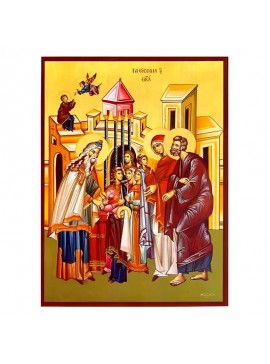 Σετ των 2 Εικόνα Ορθοδοξίας με περίγραμμα χρυσό σε ξύλο Φλαμουρίας  με  βάση Εικόνα Εισόδια της Θεοτόκου Χειροποίητη Ελληνορθόδοξη , Κρεμαστή πλάκα βυζαντινής τέχνης, χριστιανική τέχνη Διάσταση 10x7 cm (3,9 x 2,8 ίντσες) INTRAEK-671000