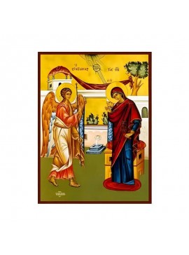 Σετ των 2 Εικόνα Ορθοδοξίας με περίγραμμα χρυσό σε ξύλο Φλαμουρίας  με  βάση Εικόνα Ευαγγελισμός της Θεοτόκου Χειροποίητη Ελληνορθόδοξη , Κρεμαστή πλάκα βυζαντινής τέχνης, χριστιανική τέχνη Διάσταση 10x7 cm (3,9 x 2,8 ίντσες) INTRAEK-670989