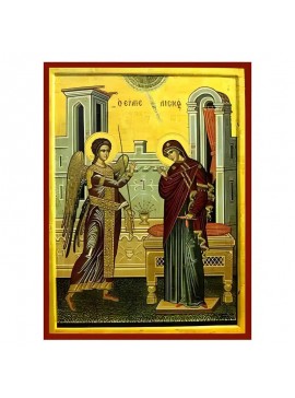 Σετ των 2 Εικόνα Ορθοδοξίας με περίγραμμα χρυσό σε ξύλο Φλαμουρίας  με  βάση Εικόνα Ευαγγελισμός της Θεοτόκου Χειροποίητη Ελληνορθόδοξη , Κρεμαστή πλάκα βυζαντινής τέχνης, χριστιανική τέχνη Διάσταση 10x7 cm (3,9 x 2,8 ίντσες) INTRAEK-670985