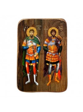Εικόνα Ορθοδοξίας με περίγραμμα χρυσό σε ξύλο Φλαμουρίας  με  βάση Μπομπονιέρα Βάπτισης Άγιος Θεόδωρος Σετ 20 τεμαχίων, Εικόνα Βάπτισης, Μπομπονιέρα Χειροποίητη Βυζαντινή εικόνα 9x6cm, Χριστιανικό Δώρο Διάσταση 45x35 cm (17,7 x 13,8 ίντσες) INTRAEK-543216