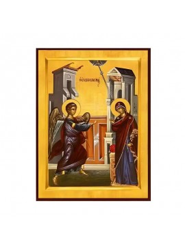 Σετ των 2 Εικόνα Ορθοδοξίας με περίγραμμα χρυσό σε ξύλο Φλαμουρίας  με  βάση Εικόνα Ευαγγελισμός της Θεοτόκου Χειροποίητη Ελληνορθόδοξη , Κρεμαστή πλάκα βυζαντινής τέχνης, χριστιανική τέχνη Διάσταση 10x7 cm (3,9 x 2,8 ίντσες) INTRAEK-670987