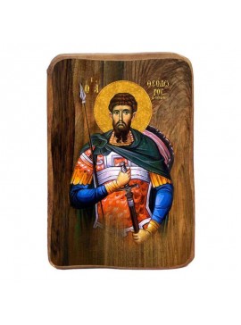 Εικόνα Ορθοδοξίας με περίγραμμα χρυσό σε ξύλο Φλαμουρίας  με  βάση Άγιος Θεόδωρος ο στρατηλάτης Μπομπονιέρα Βάπτισης Σετ 20 τεμαχίων, Εικόνα Βάπτισης, Bomboniera Χειροποίητη Βυζαντινή εικόνα 9x6cm, Χριστιανικό Δώρο Διάσταση 50x40 cm (19,7 x 15,8 ίντσες)  