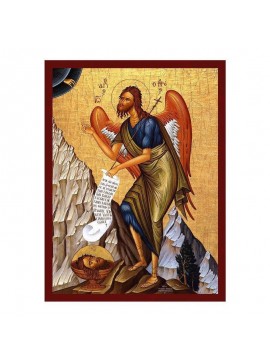 Εικόνα Ορθοδοξίας με περίγραμμα χρυσό σε ξύλο Φλαμουρίας  με  βάση Εικόνα του Αγίου Ιωάννη του Προδρόμου, Χειροποίητη βυζαντινή εικόνα του Αγίου Ιωάννη του Προδρόμου, Κρεμαστή πλάκα θρησκευτικής τέχνης, χριστιανικό δώρο Διάσταση 50x40 cm (19,7 x 15,8 ίντσ