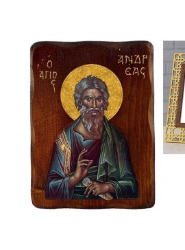 Εικόνα Ορθοδοξίας με περίγραμμα χρυσό σε ξύλο Φλαμουρίας  με  βάση Εικόνα Αγίου Ανδρέα, Χειροποίητη ελληνορθόδοξη εικόνα του Αγίου Ανδρέα, επιτοίχια πλάκα βυζαντινής τέχνης, θρησκευτικό δώρο, χριστιανική διακόσμηση Διάσταση 50x40 cm (19,7 x 15,8 ίντσες)  