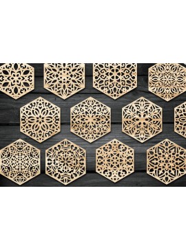 Σετ των 2 Intra απο ξύλο plywood 3mm-4mm πάχος - Διακοσμητικό Ποτό Εξαγωνικό Σουβέρ  Δίασταση 30x20 cm INTRAFABR-72792384