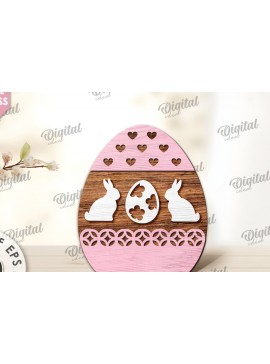 Σετ των 2 Intra απο ξύλο plywood 3mm-4mm πάχος - Διακοσμητικό πασχαλινό αυγό κοπής με λέιζερ. 3D αυγό Δίασταση 15x15 cm INTRAFABR-115504340