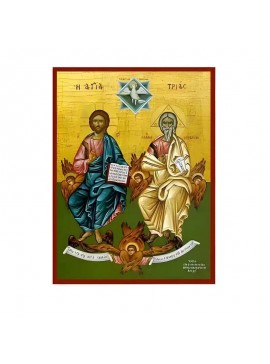 Σετ των 2 Εικόνα Ορθοδοξίας με περίγραμμα χρυσό σε ξύλο Φλαμουρίας  με  βάση Εικόνα Αγία Τριάδα Χειροποίητη Ελληνορθόδοξη , Κρεμαστή πλάκα βυζαντινής τέχνης, χριστιανική τέχνη Διάσταση 10x7 cm (3,9 x 2,8 ίντσες) INTRAEK-670863