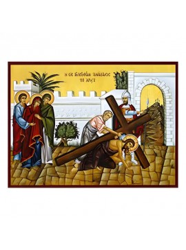 Σετ των 2 Εικόνα Ορθοδοξίας με περίγραμμα χρυσό σε ξύλο Φλαμουρίας  με  βάση Εικόνα Ανάβαση Κυρίου στο Γολγοθά Χειροποίητη Ελληνορθόδοξη , Κρεμαστή πλάκα βυζαντινής τέχνης, χριστιανική τέχνη Διάσταση 10x7 cm (3,9 x 2,8 ίντσες) INTRAEK-671049