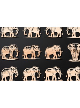 Σετ των 2 Intra απο ξύλο plywood 3mm-4mm πάχος - Διακοσμητικό διάνυσμα κοπής λέιζερ ελέφαντα Δίασταση 20x20 cm INTRAFABR-111880296