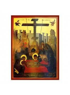 Σετ των 2 Εικόνα Ορθοδοξίας με περίγραμμα χρυσό σε ξύλο Φλαμουρίας  με  βάση Εικόνα Αποκαθήλωση του Χριστού Χειροποίητη Ελληνορθόδοξη , Κρεμαστή πλάκα βυζαντινής τέχνης, χριστιανική τέχνη Διάσταση 10x7 cm (3,9 x 2,8 ίντσες) INTRAEK-671029