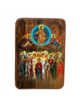 Εικόνα Ορθοδοξίας με περίγραμμα χρυσό σε ξύλο Φλαμουρίας  με  βάση Μπομπονιέρα Βάπτισης Ανάληψη του Κυρίου Σετ 20 τεμαχίων, Εικόνα Βάπτισης, Χειροποίητη Βυζαντινή εικόνα Bomboniera 9x6cm, Χριστιανικό Δώρο Διάσταση 50x40 cm (19,7 x 15,8 ίντσες)  INTRAEK-65