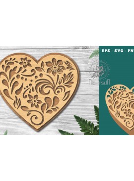 Σετ των 2 Intra απο ξύλο plywood 3mm-4mm πάχος - Διακοσμητικό διάκοσμο κοπής με λέιζερ καρδιάς 1 Δίασταση 20x20 cm INTRAFABR-116922218