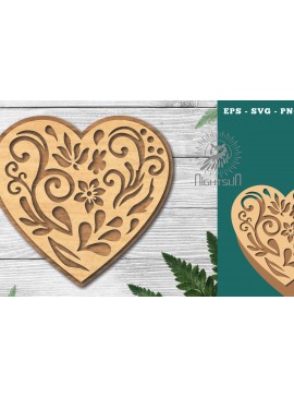 Σετ των 2 Intra απο ξύλο plywood 3mm-4mm πάχος - Διακοσμητικό διάκοσμο κοπής με λέιζερ καρδιάς 4 Δίασταση 20x20 cm INTRAFABR-116922438