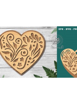 Σετ των 2 Intra απο ξύλο plywood 3mm-4mm πάχος - Διακοσμητικό διάκοσμο κοπής με λέιζερ καρδιάς 6 Δίασταση 20x20 cm INTRAFABR-116922532