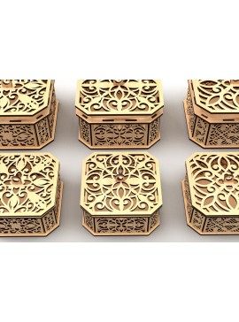 Σετ των 2 Intra απο ξύλο plywood 3mm-4mm πάχος - Διακοσμητικό κουτί δώρου με εξάγωνο  1 Δίασταση 15x15 cm INTRAFABR-82945091