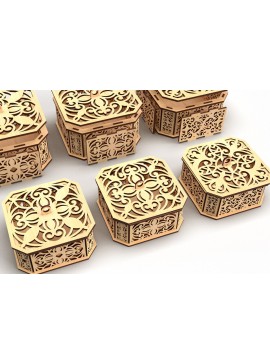 Σετ των 2 Intra απο ξύλο plywood 3mm-4mm πάχος - Διακοσμητικό κουτί δώρου με εξάγωνο  2 Δίασταση 15x15 cm INTRAFABR-82945096