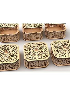 Σετ των 2 Intra απο ξύλο plywood 3mm-4mm πάχος - Διακοσμητικό κουτί δώρου με εξάγωνο  4 Δίασταση 15x15 cm INTRAFABR-82945121