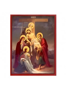 Σετ των 2 Εικόνα Ορθοδοξίας με περίγραμμα χρυσό σε ξύλο Φλαμουρίας  με  βάση Εικόνα Αποκαθήλωση του Χριστού Χειροποίητη Ελληνορθόδοξη , Κρεμαστή πλάκα βυζαντινής τέχνης, χριστιανική τέχνη Διάσταση 10x7 cm (3,9 x 2,8 ίντσες) INTRAEK-671027