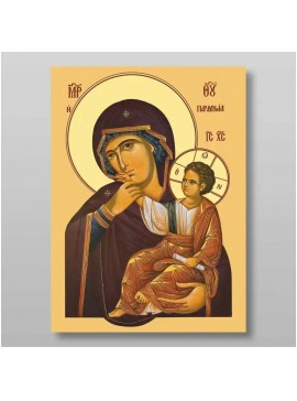 Σετ 2 τεμαχίων – Εικόνα Ορθοδοξίας με περίγραμμα χρυσό σε ξύλο Φλαμουρίας  με  βάση Εικόνα χαράς και παρηγοριάς της Θεοτόκου Χειροποίητη Ελληνορθόδοξη , Κρεμαστή πλάκα βυζαντινής τέχνης, χριστιανική τέχνη Διάσταση 15x11 cm (5,9 x 4,3 ίντσες) INTRAEK-21358