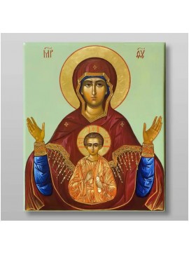 Σετ 2 τεμαχίων – Εικόνα Ορθοδοξίας με περίγραμμα χρυσό σε ξύλο Φλαμουρίας  με  βάση Εικόνα της Μητέρας του Θεού, του Σημαδίου Χειροποίητη Ελληνορθόδοξη , Κρεμαστή πλάκα βυζαντινής τέχνης, χριστιανική τέχνη Διάσταση 15x11 cm (5,9 x 4,3 ίντσες) INTRAEK-2135