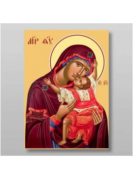 Σετ 2 τεμαχίων – Εικόνα Ορθοδοξίας με περίγραμμα χρυσό σε ξύλο Φλαμουρίας  με  βάση Εικόνα της Θεοτόκου Χειροποίητη Ελληνορθόδοξη , Κρεμαστή πλάκα βυζαντινής τέχνης, χριστιανική τέχνη Διάσταση 15x11 cm (5,9 x 4,3 ίντσες) INTRAEK-21356