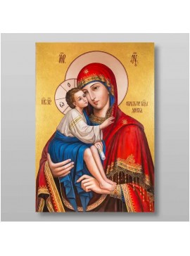 Εικόνα Ορθοδοξίας με περίγραμμα χρυσό σε ξύλο Φλαμουρίας  με  βάση Εικόνα της Μητέρας του Θεού Donskaya Χειροποίητη Ελληνορθόδοξη , Κρεμαστή πλάκα βυζαντινής τέχνης, χριστιανική τέχνη Διάσταση 10x7 cm (3,9 x 2,8 ίντσες) INTRAEK-71355