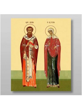 Σετ 2 τεμαχίων – Εικόνα Ορθοδοξίας με περίγραμμα χρυσό σε ξύλο Φλαμουρίας  με  βάση Κύπρια και Ιουστινία μάρτυρες, Χειροποίητη Ελληνορθόδοξη , Κρεμαστή πλάκα βυζαντινής τέχνης, χριστιανική τέχνη Διάσταση 15x11 cm (5,9 x 4,3 ίντσες) INTRAEK-21319