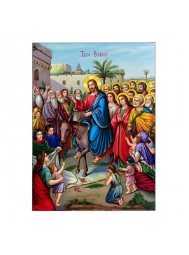 Σετ των 2 Εικόνα Ορθοδοξίας με περίγραμμα χρυσό σε ξύλο Φλαμουρίας  με  βάση Εικόνα Βαϊοφόρος Χειροποίητη Ελληνορθόδοξη , Κρεμαστή πλάκα βυζαντινής τέχνης, χριστιανική τέχνη Διάσταση 10x7 cm (3,9 x 2,8 ίντσες) INTRAEK-670834