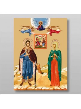 Σετ 2 τεμαχίων – Εικόνα Ορθοδοξίας με περίγραμμα χρυσό σε ξύλο Φλαμουρίας  με  βάση Ο Alexander Nevsky και η Irina Χειροποίητη Ελληνορθόδοξη , Κρεμαστή πλάκα βυζαντινής τέχνης, χριστιανική τέχνη Διάσταση 15x11 cm (5,9 x 4,3 ίντσες) INTRAEK-21070