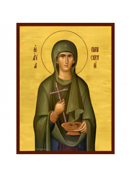 Εικόνα Ορθοδοξίας με περίγραμμα χρυσό σε ξύλο Φλαμουρίας  με  βάση Εικόνα ΑΓΙΑ ΠΑΡΑΣΚΕΥΗ, Η ΜΕΓΑΛΟΜΑΡΤΥΣ Χειροποίητη Ελληνορθόδοξη εικόνα του Ιησού Χριστού, Κρεμαστή πλάκα βυζαντινής τέχνης, χριστιανική τέχνη Διάσταση 40x30 cm (10,2x7,9 ίντσες)  INTRAEK-1