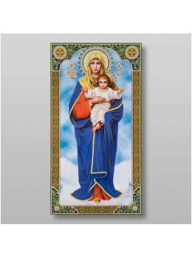 Εικόνα Ορθοδοξίας με περίγραμμα χρυσό σε ξύλο Φλαμουρίας  με  βάση The Mother of God Blessed Heaven Χειροποίητη Ελληνορθόδοξη , Κρεμαστή πλάκα βυζαντινής τέχνης, χριστιανική τέχνη Διάσταση 10x7 cm (3,9 x 2,8 ίντσες) INTRAEK-7998