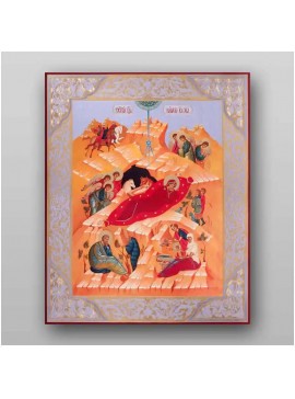 Εικόνα Ορθοδοξίας με περίγραμμα χρυσό σε ξύλο Φλαμουρίας  με  βάση Εικόνα της Γέννησης του Χριστού - Χειροποίητη Ελληνορθόδοξη , Κρεμαστή πλάκα βυζαντινής τέχνης, χριστιανική τέχνη Διάσταση 10x7 cm (3,9 x 2,8 ίντσες) INTRAEK-7934