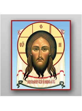 Εικόνα Ορθοδοξίας με περίγραμμα χρυσό σε ξύλο Φλαμουρίας  με  βάση Το Savior Not Made by Hands Χειροποίητη Ελληνορθόδοξη , Κρεμαστή πλάκα βυζαντινής τέχνης, χριστιανική τέχνη Διάσταση 10x7 cm (3,9 x 2,8 ίντσες) INTRAEK-7922