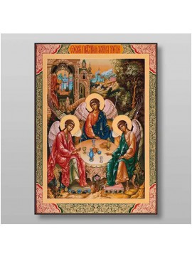 Εικόνα Ορθοδοξίας με περίγραμμα χρυσό σε ξύλο Φλαμουρίας  με  βάση Η Αγία Τριάδα Χειροποίητη Ελληνορθόδοξη , Κρεμαστή πλάκα βυζαντινής τέχνης, χριστιανική τέχνη Διάσταση 10x7 cm (3,9 x 2,8 ίντσες) INTRAEK-7832