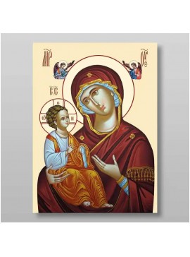Εικόνα Ορθοδοξίας με περίγραμμα χρυσό σε ξύλο Φλαμουρίας  με  βάση Εικόνα της Θεοτόκου της Ιερουσαλήμ Χειροποίητη Ελληνορθόδοξη , Κρεμαστή πλάκα βυζαντινής τέχνης, χριστιανική τέχνη Διάσταση 10x7 cm (3,9 x 2,8 ίντσες) INTRAEK-7795