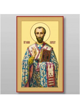 Εικόνα Ορθοδοξίας με περίγραμμα χρυσό σε ξύλο Φλαμουρίας  με  βάση Ιωάννης του Χρυσοστόμου ιερός αρχιεπίσκοπος, Χειροποίητη Ελληνορθόδοξη , Κρεμαστή πλάκα βυζαντινής τέχνης, χριστιανική τέχνη Διάσταση 10x7 cm (3,9 x 2,8 ίντσες) INTRAEK-7746