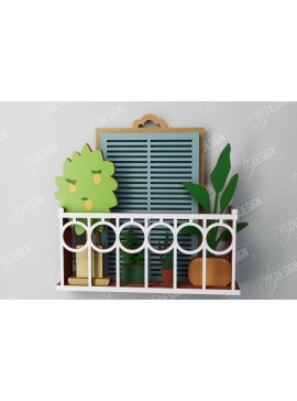 Intra απο ξύλο plywood 3mm-4mm πάχος - Διακοσμητικό Μπαλκόνι με στρώσεις | Τέχνη τοίχου Δίασταση 40x50 cm INTRAFABR-106187922