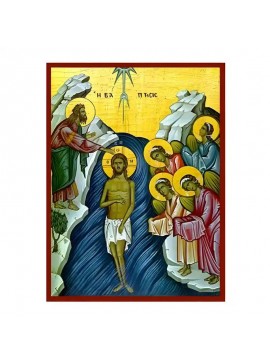 Σετ των 2 Εικόνα Ορθοδοξίας με περίγραμμα χρυσό σε ξύλο Φλαμουρίας  με  βάση Εικόνα Βάπτιση του Χριστού Χειροποίητη Ελληνορθόδοξη , Κρεμαστή πλάκα βυζαντινής τέχνης, χριστιανική τέχνη Διάσταση 10x7 cm (3,9 x 2,8 ίντσες) INTRAEK-670831