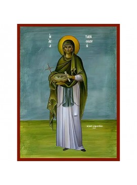 Εικόνα Ορθοδοξίας με περίγραμμα χρυσό σε ξύλο Φλαμουρίας  με  βάση Εικόνα ΑΓΙΑ ΠΑΡΑΣΚΕΥΗ, Η ΜΕΓΑΛΟΜΑΡΤΥΣ, ΟΛΟΣΩΜΗ Χειροποίητη Ελληνορθόδοξη εικόνα του Ιησού Χριστού, Κρεμαστή πλάκα βυζαντινής τέχνης, χριστιανική τέχνη Διάσταση 40x30 cm (10,2x7,9 ίντσες)  
