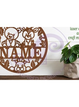 Σετ των 2 Intra απο ξύλο plywood 3mm-4mm πάχος - Σήμα ονόματος ελαφιού και αρκούδας  Laser Cut Δίασταση 30x20 cm INTRAFABR-87348278