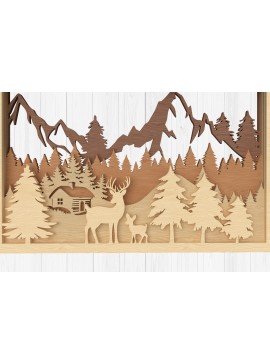Intra απο ξύλο plywood 3mm-4mm πάχος - Ελάφια και καμπίνα Σκηνή με λέιζερ Δίασταση 30x20 cm INTRAFABR-112568156