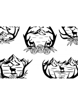 Σετ των 2 Intra απο ξύλο plywood 3mm-4mm πάχος - Βουνό λουλουδιών ελαφιών ελαφιών Δίασταση 20x20 cm INTRAFABR-77453900