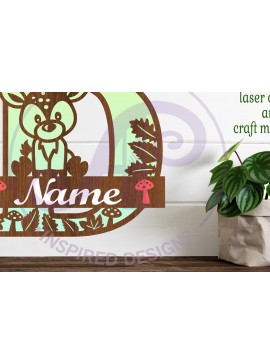 Σετ των 2 Intra απο ξύλο plywood 3mm-4mm πάχος - Μονόγραμμα με κεφαλαίο ελάφι Επιστολή D  Δίασταση 30x20 cm INTRAFABR-84539480