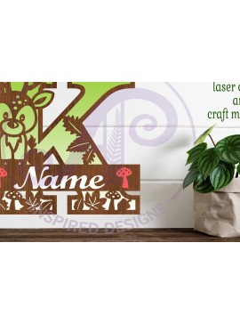 Intra απο ξύλο plywood 3mm-4mm πάχος - Μονόγραμμα με κεφαλαίο ελάφι Επιστολή K  Δίασταση 30x20 cm INTRAFABR-84539665